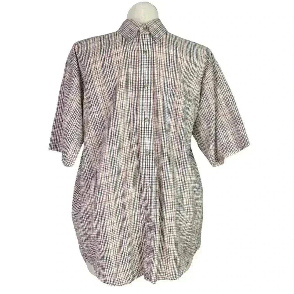 Foxfire Men L Plaid Button Down Shirt Reg Multi Cotton Blend Short Sleeve Pocket